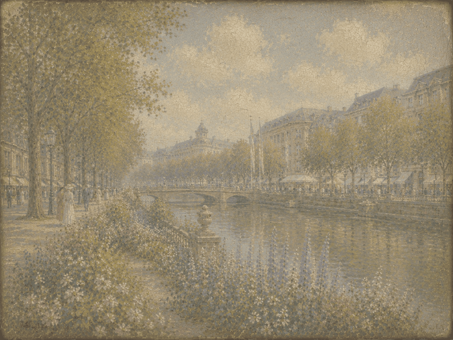 Stille Promenade — gedeckte Pastelltöne, Pointillismus